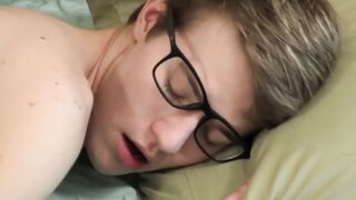 Horny twink James Stirling wears provocative glasses during sex