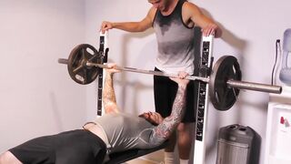 Hairy stepdad drills his jock stepson after lifting weights