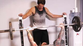 Hairy stepdad drills his jock stepson after lifting weights