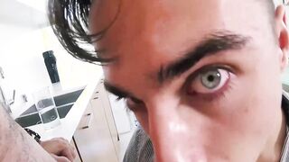 Blowjob and throat fucking with stepdaddy and stepson