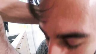 Blowjob and throat fucking with stepdaddy and stepson