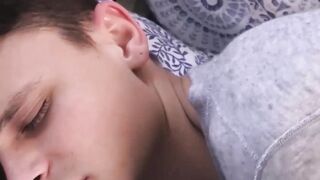 Cute stepson in pajama receives a blowjob from handsome stepdad