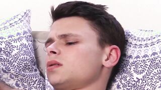 Cute stepson in pajama receives a blowjob from handsome stepdad