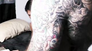 Tattooed stepdaddy catches stepson watching porn and drills him