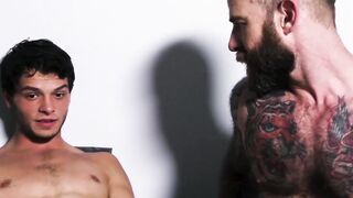 Tattooed stepdaddy catches stepson watching porn and drills him