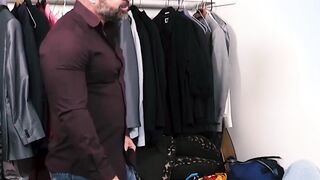 Mature guy found his lusty stepson jerking off and helps him out