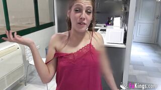 Adorable sexy masturbates next to the delivery bro