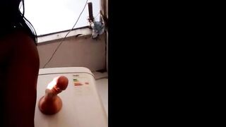 Huge toy snatch banged into front of the house