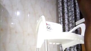 Blowing sex toy while masturbating