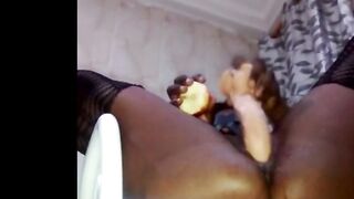Casually fucking her cunt while eating an apple part two