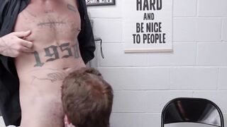 After a hardcore bareback the young offender who was caught gets a cum in the mouth