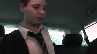 Three young gay guys butt banging in car sex action