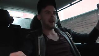 Three young gay guys butt banging in car sex action