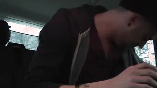 Three young gay guys butt banging in car sex action