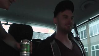 Three young gay guys butt banging in car sex action