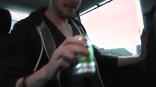 Three young gay guys butt banging in car sex action