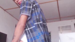 Pretty amateur Juan jerks off his big dick with two hands
