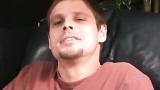 Hunky older guy jerks of his king-size cock and ejaculates