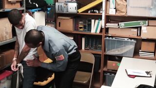 Tattooed Ebony thief barebacked hard by a security guard
