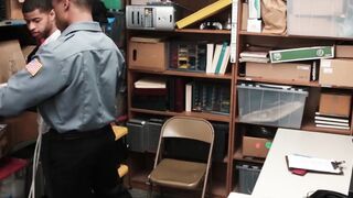 Tattooed Ebony thief barebacked hard by a security guard