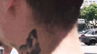 Tattooed Latino guy barebacked hard in a threesome