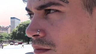Tattooed Latino guy barebacked hard in a threesome