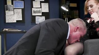 Blonde shemale anal fucks bound boss