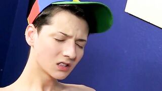 Before a bareback session a little twink suckers dick