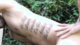 Outside a Latino jock with tattoos gets beat up after a blow