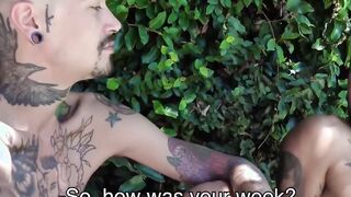 Outside a Latino jock with tattoos gets beat up after a blow