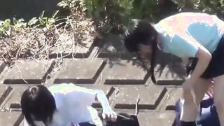 Genuine Japanese school  peeing in the outside