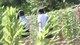 Genuine Japanese school  peeing in the outside