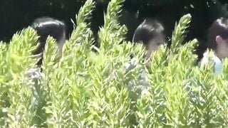 Genuine Japanese school  peeing in the outside