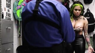 Curvy leather MILF fucked by mall cop for stealing