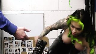 Curvy leather MILF fucked by mall cop for stealing