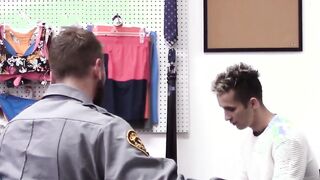 After bareback police drilling an inked young man busts his load