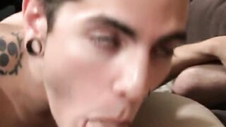 Jay and Mark dump their loads in Gideons cum hungry throat