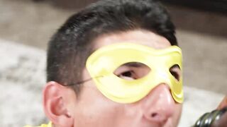 Cat eared black guy barebacks a handsome hunk