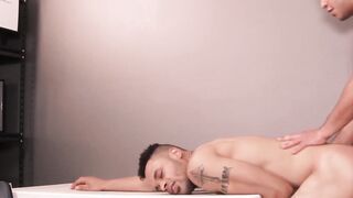 Before bareback big dick pounding tattooed jock throatfucked