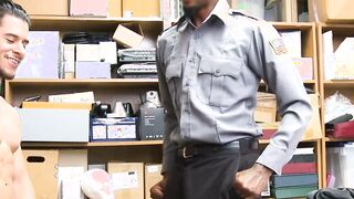 A BBC officer beats a young Latino thief hard in the back