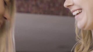 After an erotic shooting cute blonde lesbians play with their pussies
