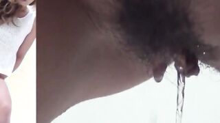Shaggy pussy Japanese angels peeing close up assemblage