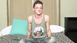 After being interviewed Twink pulls hard on his large fat cock