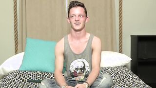 After being interviewed Twink pulls hard on his large fat cock