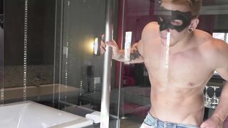 Solo masturbation session with young muscular masked gay