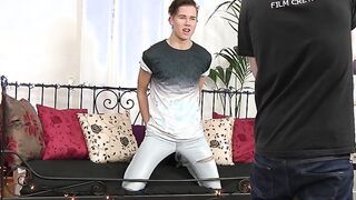 Adorable twink model jerks off at a photo shoot