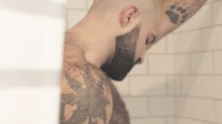 Atlas Grant shows off that bear body and tugs on his dick