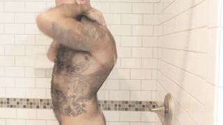 Atlas Grant shows off that bear body and tugs on his dick