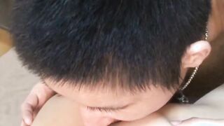 Pervy young Japanese rimmed and tugged by horny lover