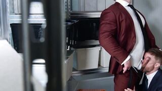 Work is a wonderful setting for men in extravagant dress to fuck